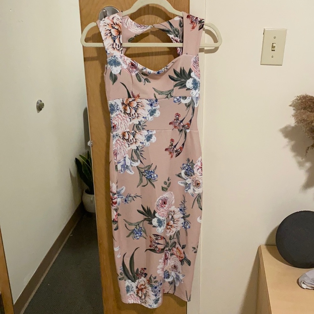 Cutout Back Floral Midi Dress